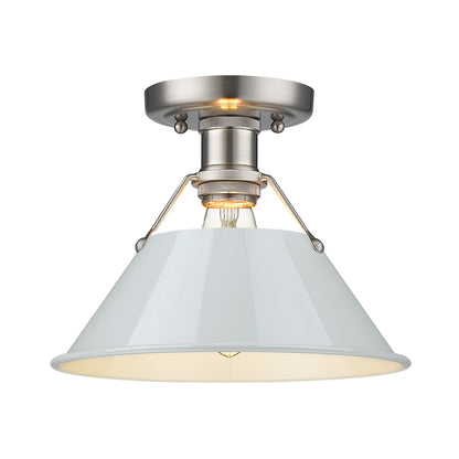 Orwell 1-Light Flush Mount in Pewter with Dusky Blue - Pewter / Dusky Blue / Blue - Golden Lighting