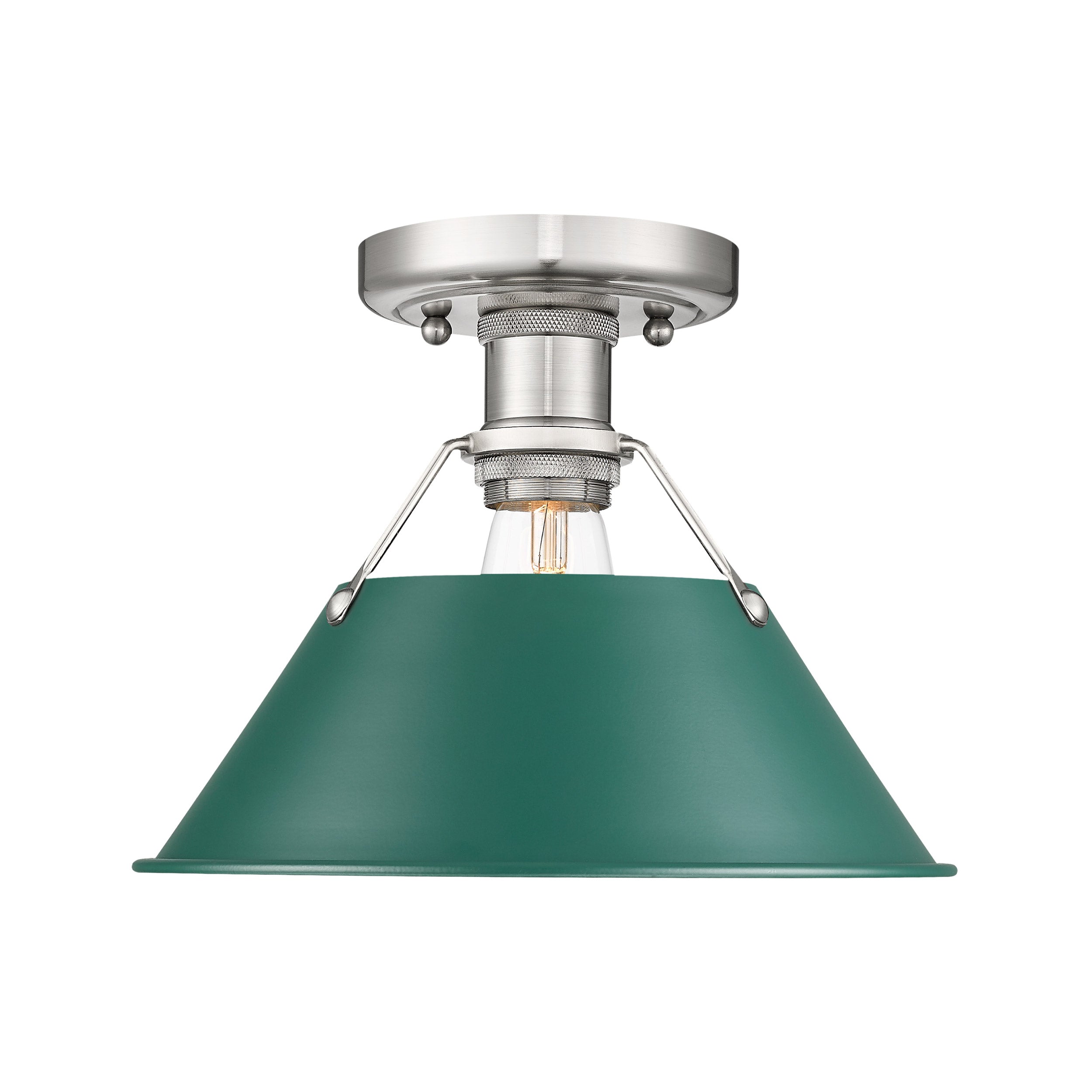 Orwell 1-Light Flush Mount in Pewter with Pine Green - - Golden Lighting