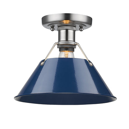 Orwell 1-Light Flush Mount in Pewter with Matte Navy - Pewter / Matte Navy / Blue - Golden Lighting