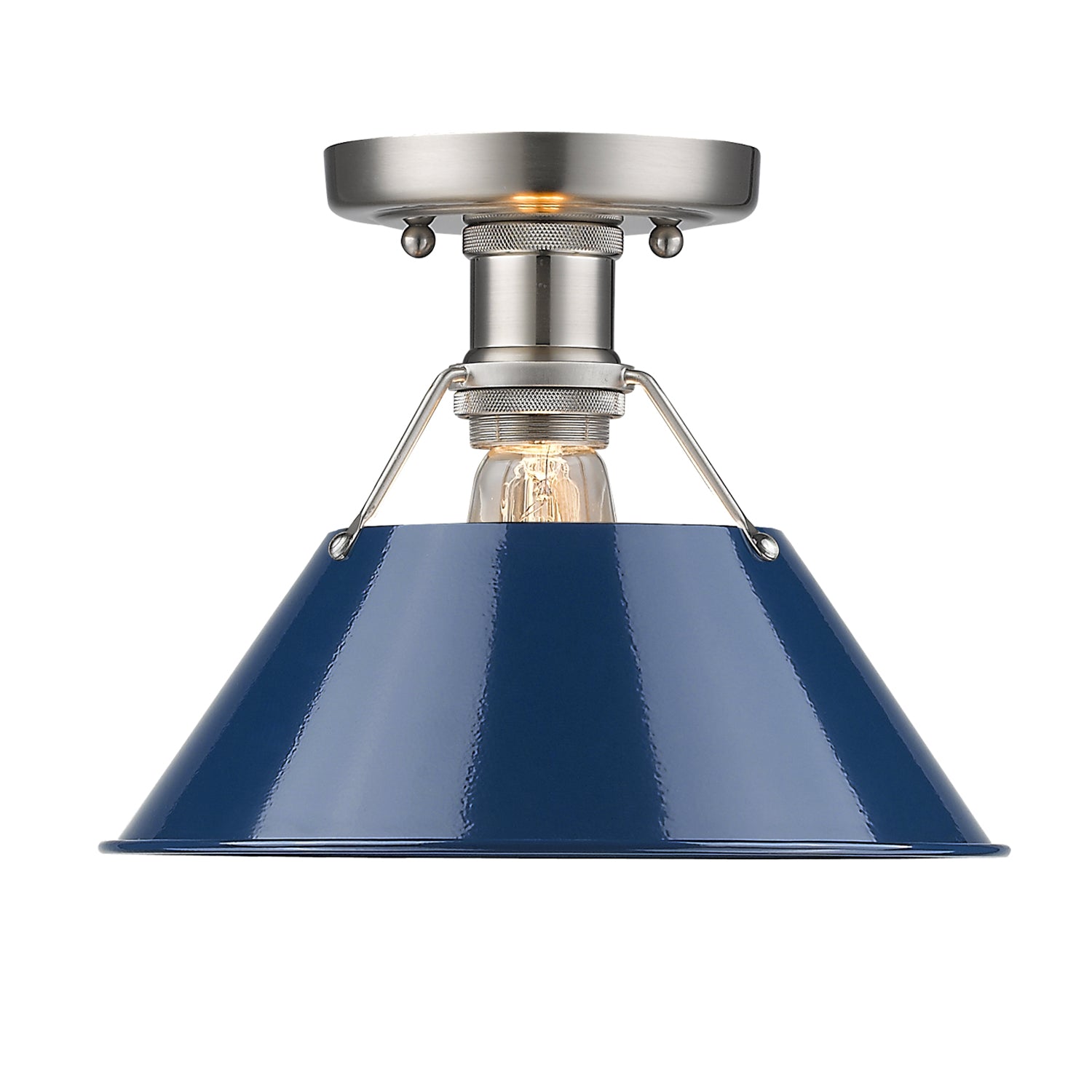 Orwell 1-Light Flush Mount in Pewter with Matte Navy - - Golden Lighting