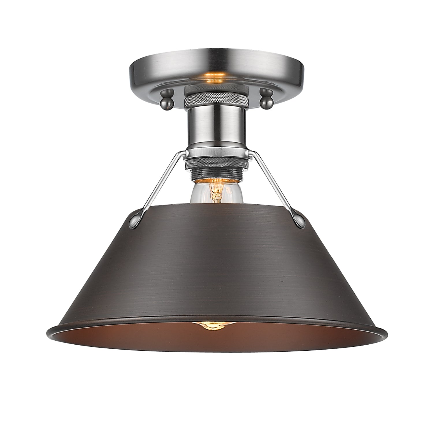 Orwell 1-Light Flush Mount in Pewter with Rubbed Bronze - Pewter / Rubbed Bronze / Bronze - Golden Lighting