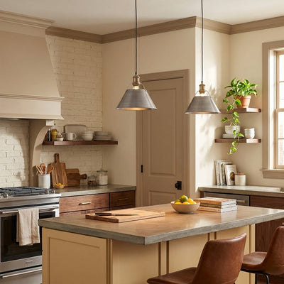 Orwell 1-light 14in Pendant in Aged Brass and Pewter shade