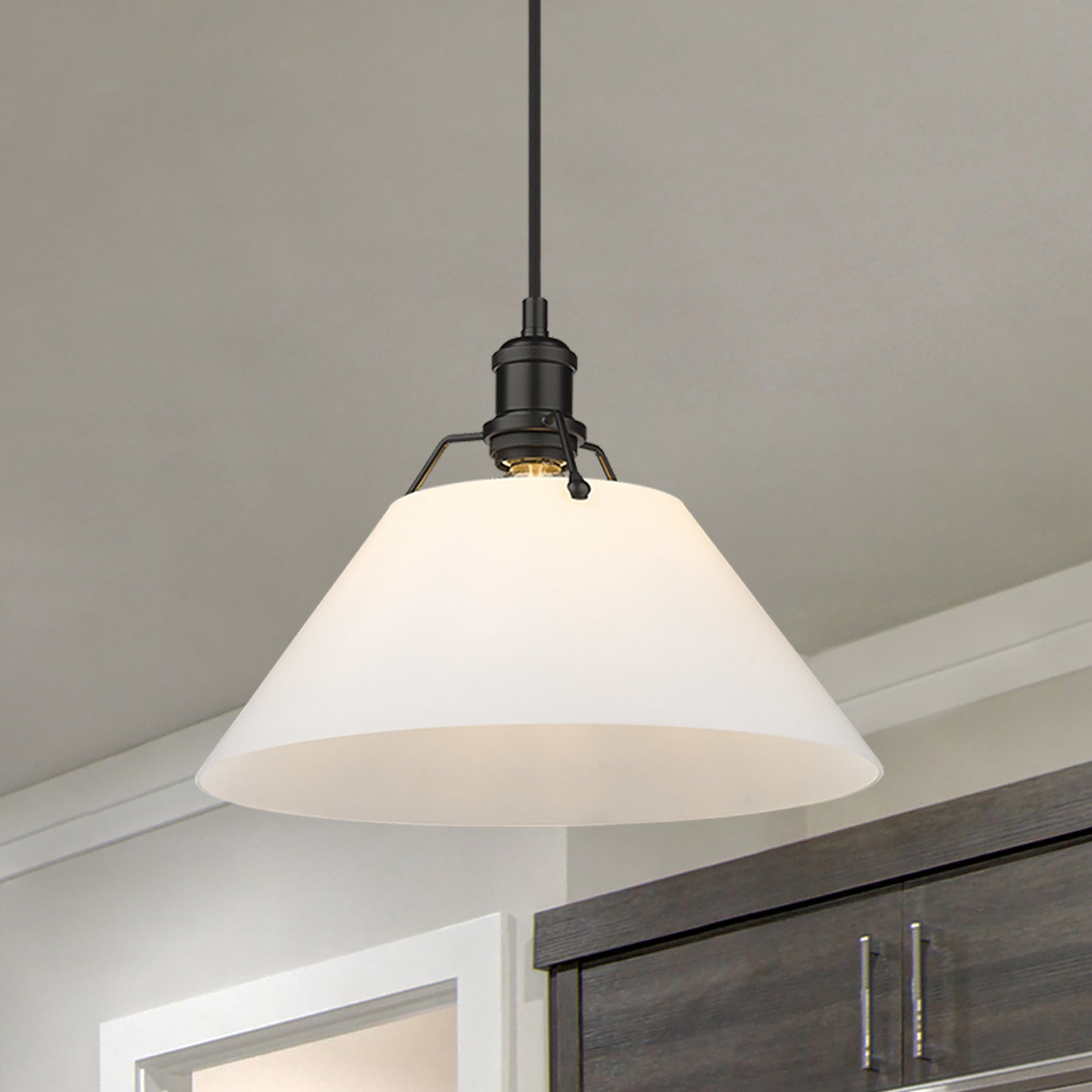 Yep by Golden Lighting Orwell 1-light 10in Pendant in Matte Black and Opal Glass - - Golden Lighting