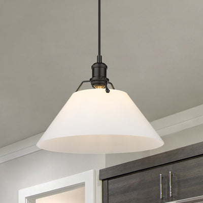 Yep by Golden Lighting Orwell 1-light 10in Pendant in Matte Black and Opal Glass - - Golden Lighting