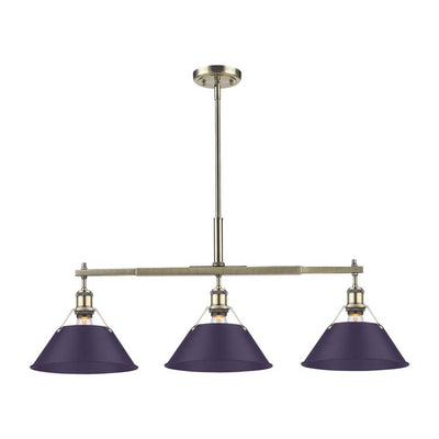 Yep by Golden Lighting Orwell 3-light Island Light in Aged Brass and Exotic Purple shade - - Golden Lighting