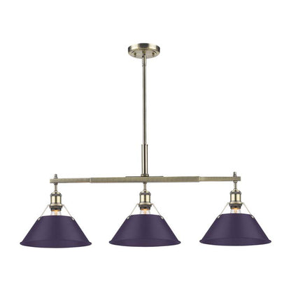 Yep by Golden Lighting Orwell 3-light Island Light in Aged Brass and Exotic Purple shade - - Golden Lighting