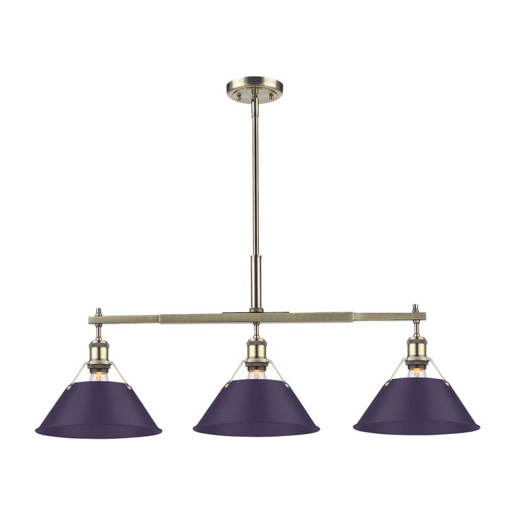 Yep by Golden Lighting Orwell 3-light Island Light in Aged Brass and Exotic Purple shade - - Golden Lighting