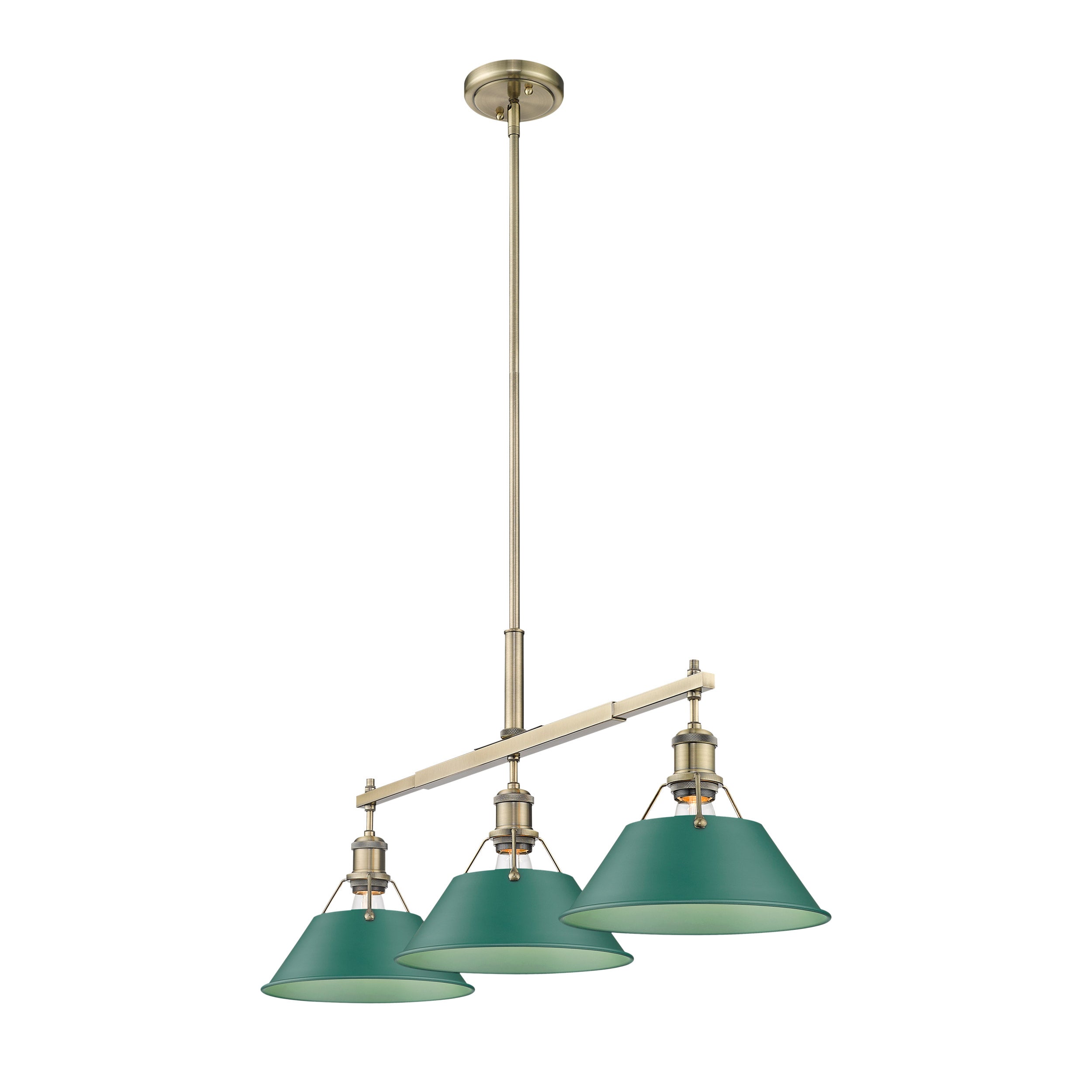 Yep by Golden Lighting Orwell 3-light Island Light in Aged Brass and Pine Green shade - - Golden Lighting