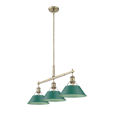 Yep by Golden Lighting Orwell 3-light Island Light in Aged Brass and Pine Green shade - - Golden Lighting