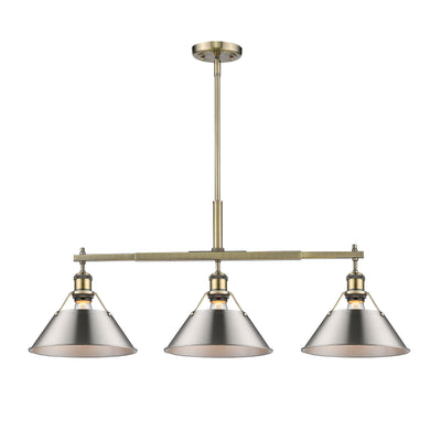 Yep by Golden Lighting Orwell 3-light Island Light in Aged Brass and Pewter shade - - Golden Lighting