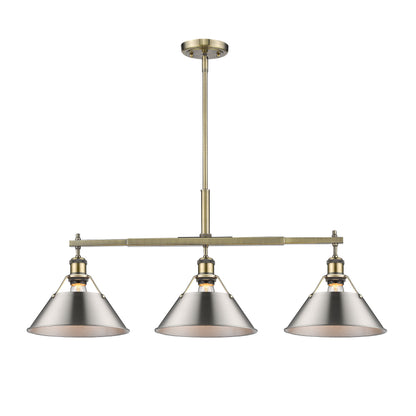 Yep by Golden Lighting Orwell 3-light Island Light in Aged Brass and Pewter shade - - Golden Lighting