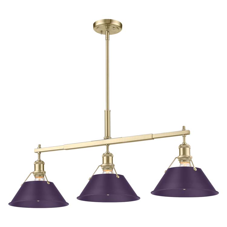 Yep by Golden Lighting Orwell 3-light Island Light in Brushed Champagne Brass and Exotic Purple shade - - Golden Lighting