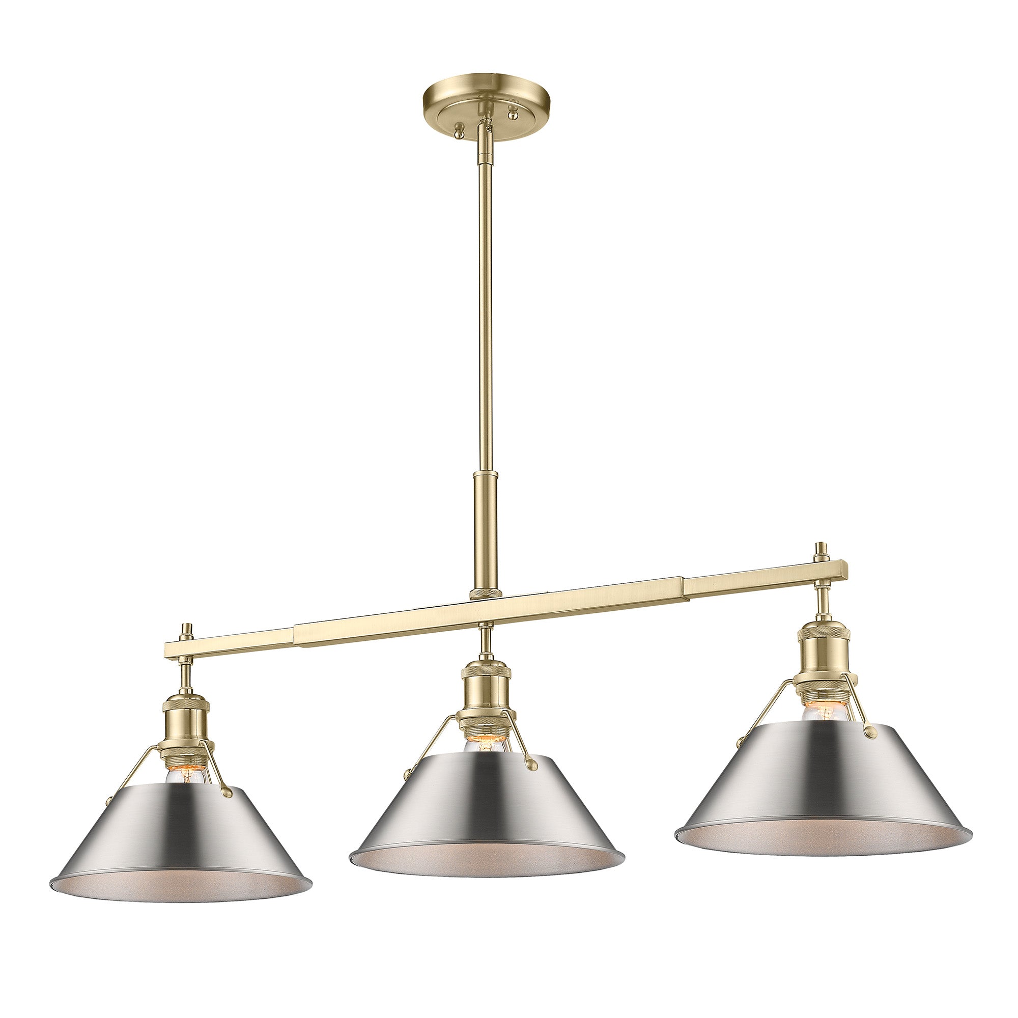 Yep by Golden Lighting Orwell 3-light Island Light in Brushed Champagne Brass and Pewter shade - - Golden Lighting