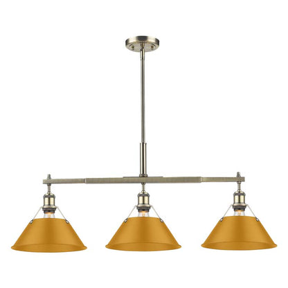 Yep by Golden Lighting Orwell 3-light Island Light in Aged Brass and Auric Yellow shade