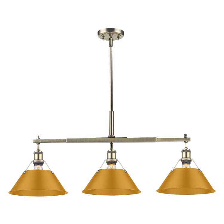 Yep by Golden Lighting Orwell 3-light Island Light in Aged Brass and Auric Yellow shade