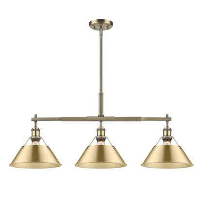 Orwell 3-Light Linear Pendant in Aged Brass with Brushed Champagne Bronze - - Golden Lighting