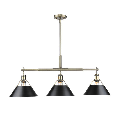 Orwell 3-Light Linear Pendant in Aged Brass with Matte Black - - Golden Lighting