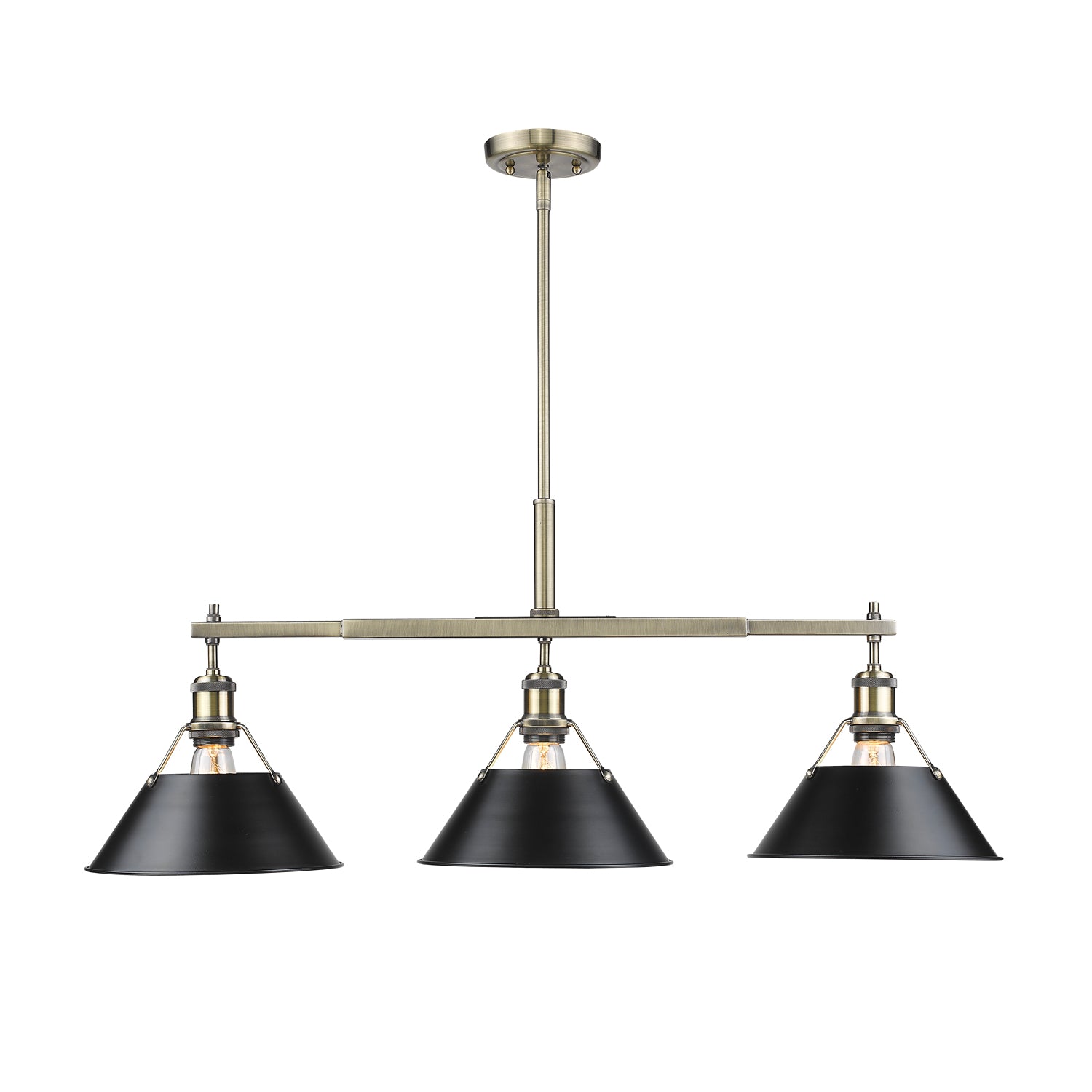 Orwell 3-Light Linear Pendant in Aged Brass with Matte Black - - Golden Lighting