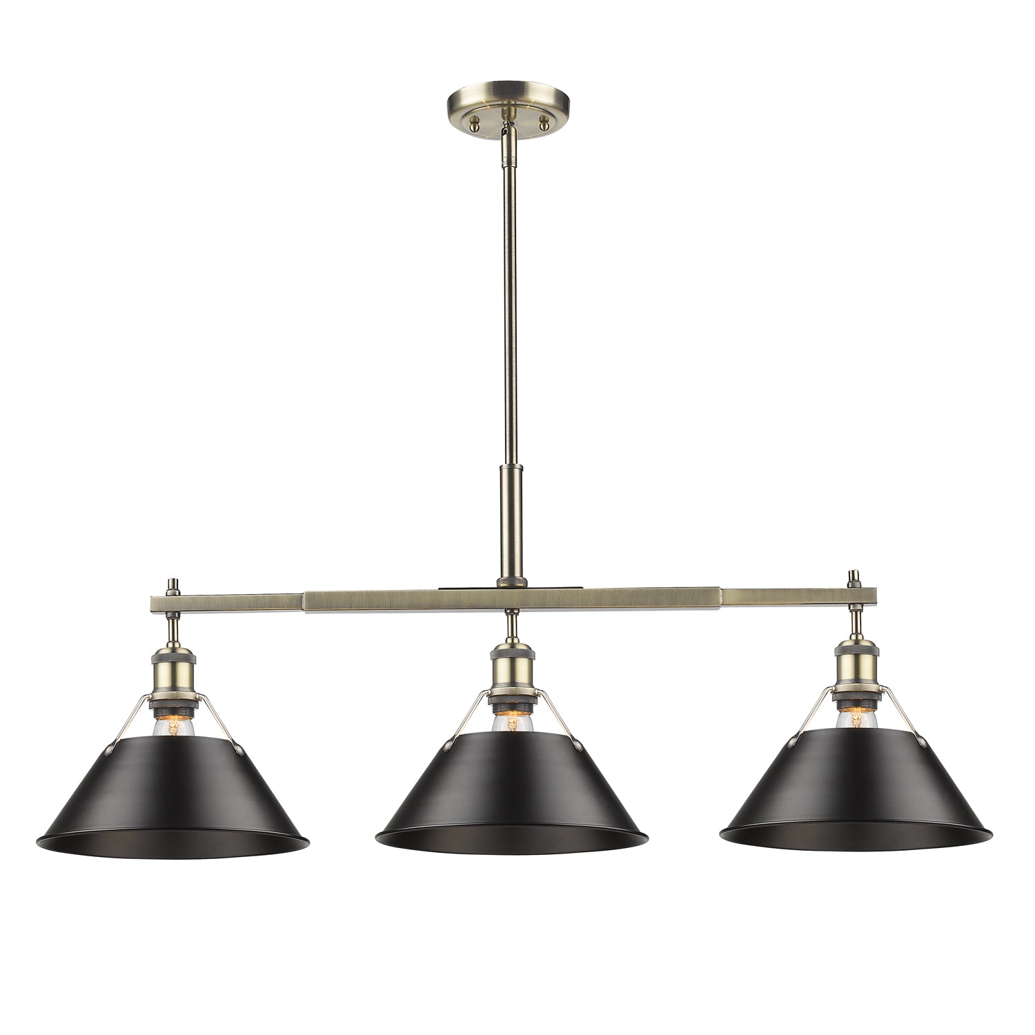 Orwell 3-Light Linear Pendant in Aged Brass with Matte Black - Default Title - Golden Lighting