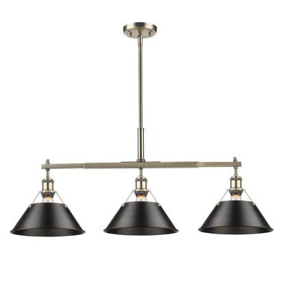 Orwell 3-Light Linear Pendant in Aged Brass with Matte Black - Default Title - Golden Lighting