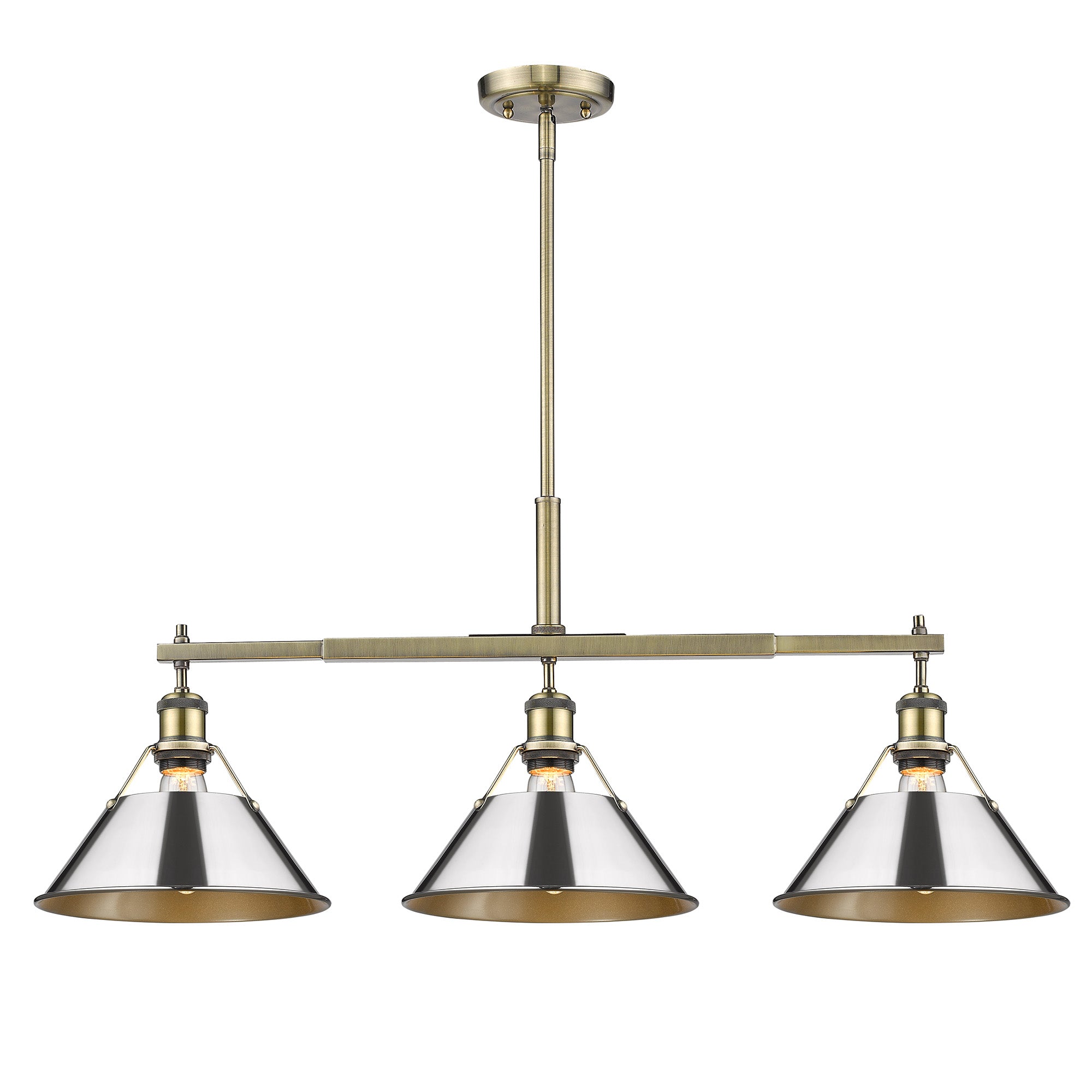 Orwell 3-Light Linear Pendant in Aged Brass with Chrome - Aged Brass / Chrome / Silver - Golden Lighting