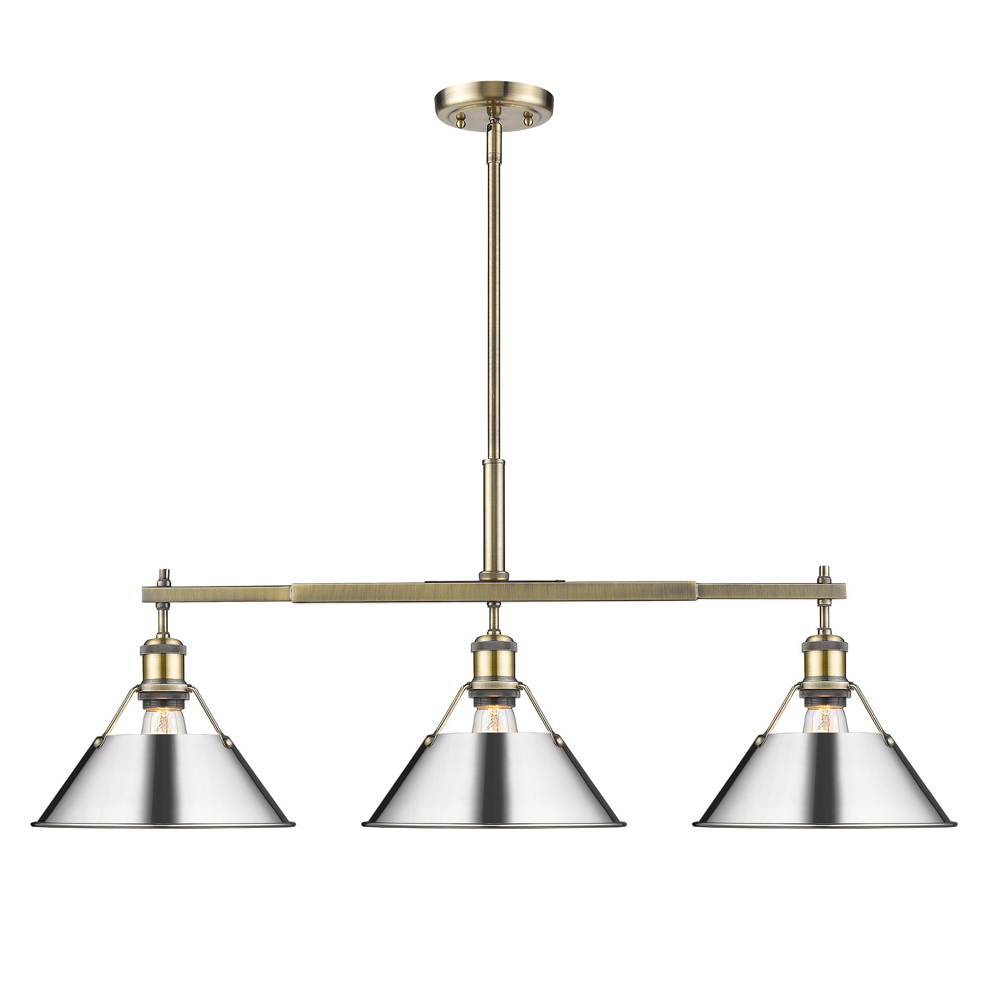 Orwell 3-Light Linear Pendant in Aged Brass with Chrome - - Golden Lighting