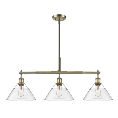 Orwell 3-Light Linear Pendant in Aged Brass with Clear Glass - - Golden Lighting