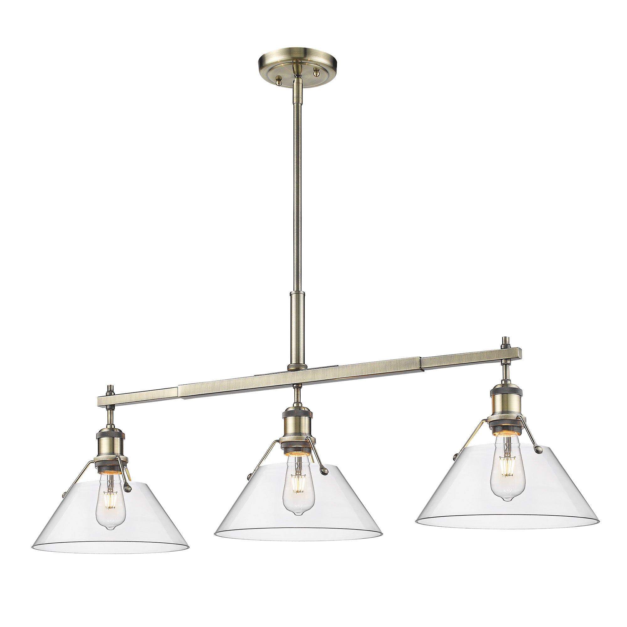 Orwell 3-Light Linear Pendant in Aged Brass with Clear Glass - Aged Brass / Clear Glass / Clear - Golden Lighting