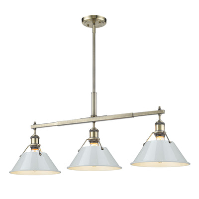 Yep by Golden Lighting Orwell 3-light Island Light in Aged Brass and Dusky Blue shade - - Golden Lighting