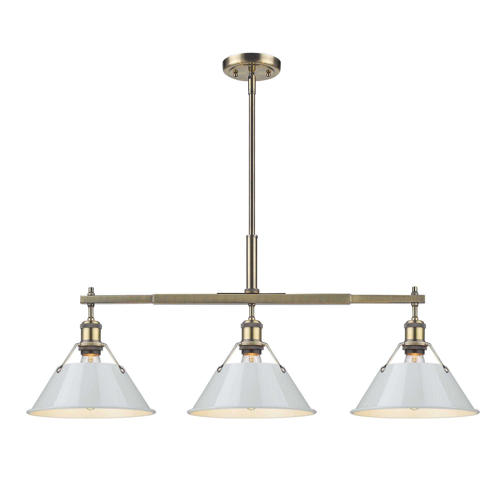 Orwell 3-Light Linear Pendant in Aged Brass with Dusky Blue - - Golden Lighting