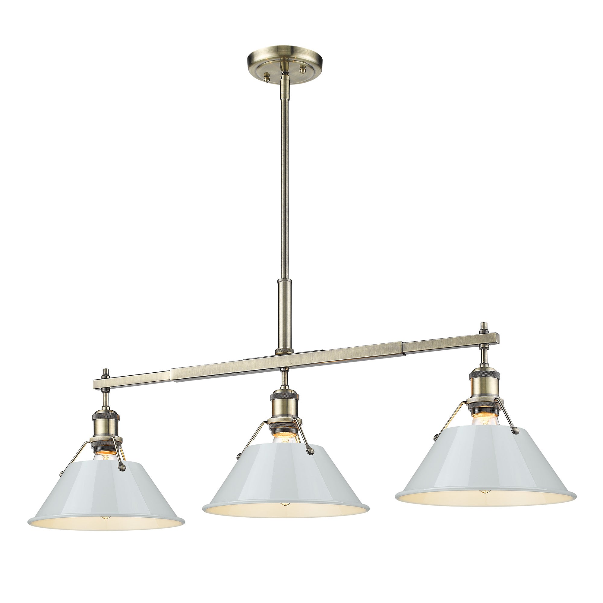 Orwell 3-Light Linear Pendant in Aged Brass with Dusky Blue - Aged Brass / Dusky Blue / Blue - Golden Lighting