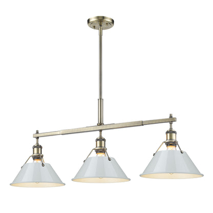 Orwell 3-Light Linear Pendant in Aged Brass with Dusky Blue - Default Title - Golden Lighting