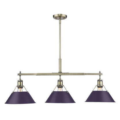 Yep by Golden Lighting Orwell 3-light Island Light in Aged Brass and Exotic Purple shade
