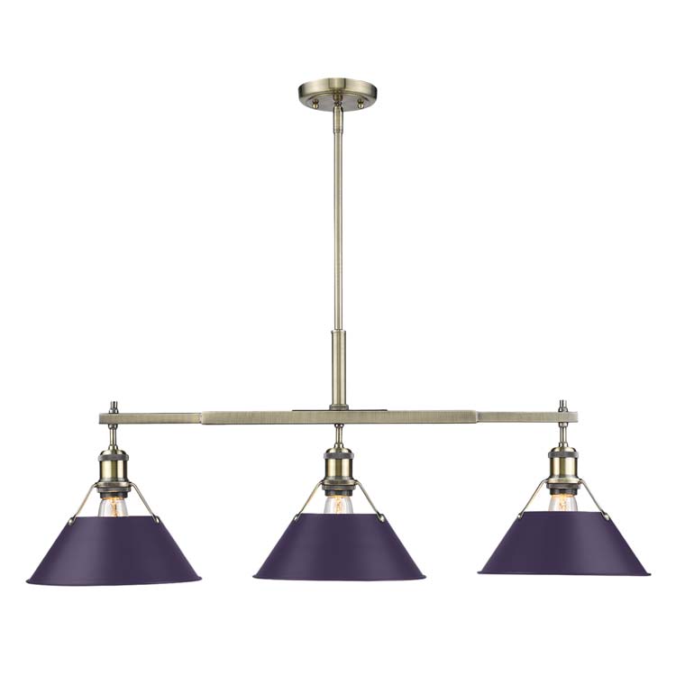 Yep by Golden Lighting Orwell 3-light Island Light in Aged Brass and Exotic Purple shade