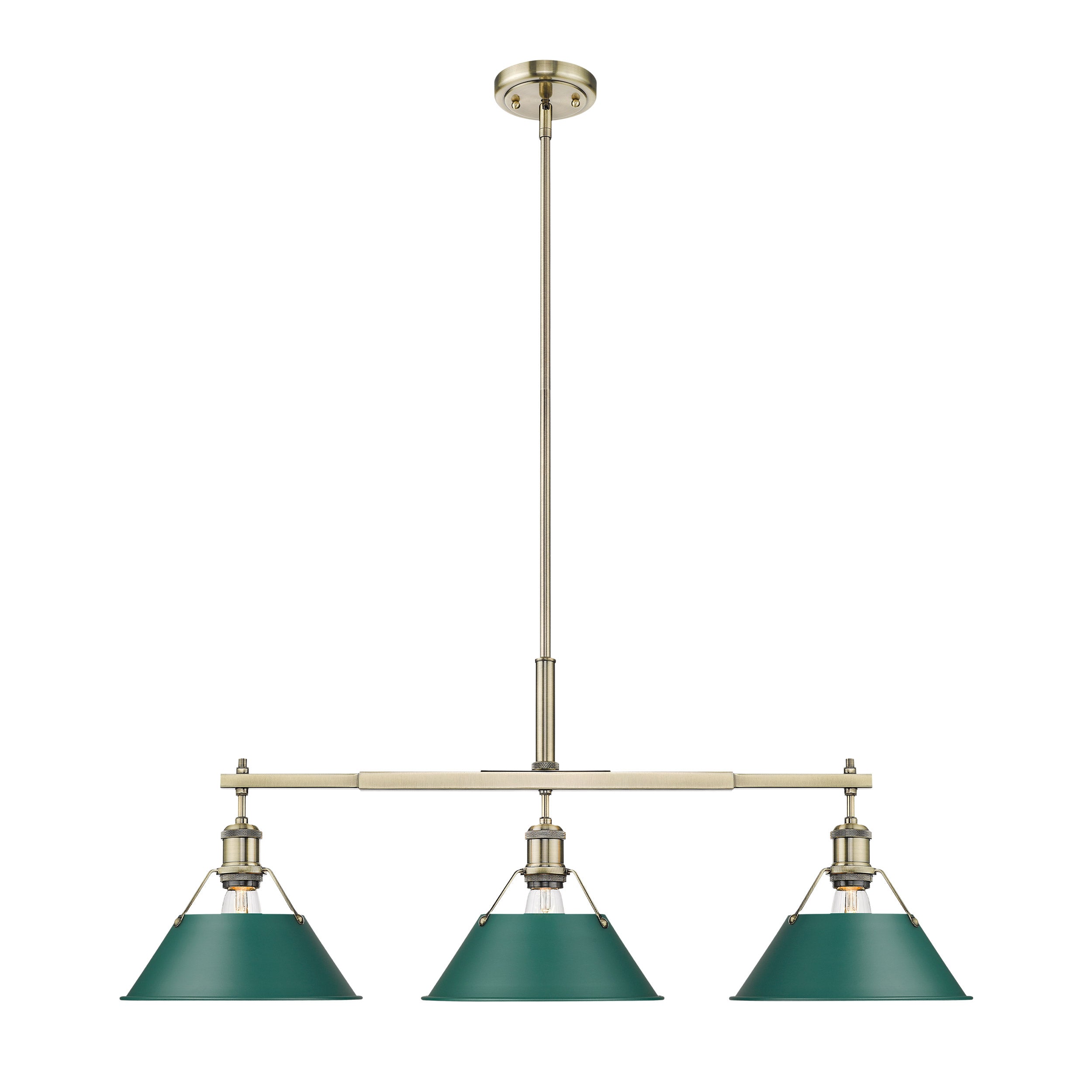 Yep by Golden Lighting Orwell 3-light Island Light in Aged Brass and Pine Green shade - - Golden Lighting