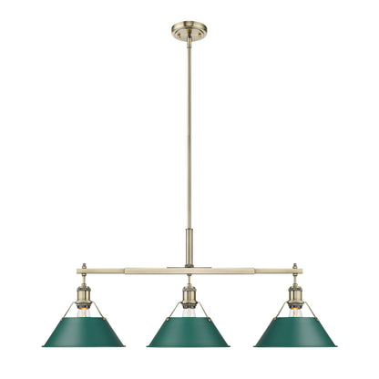 Yep by Golden Lighting Orwell 3-light Island Light in Aged Brass and Pine Green shade - - Golden Lighting