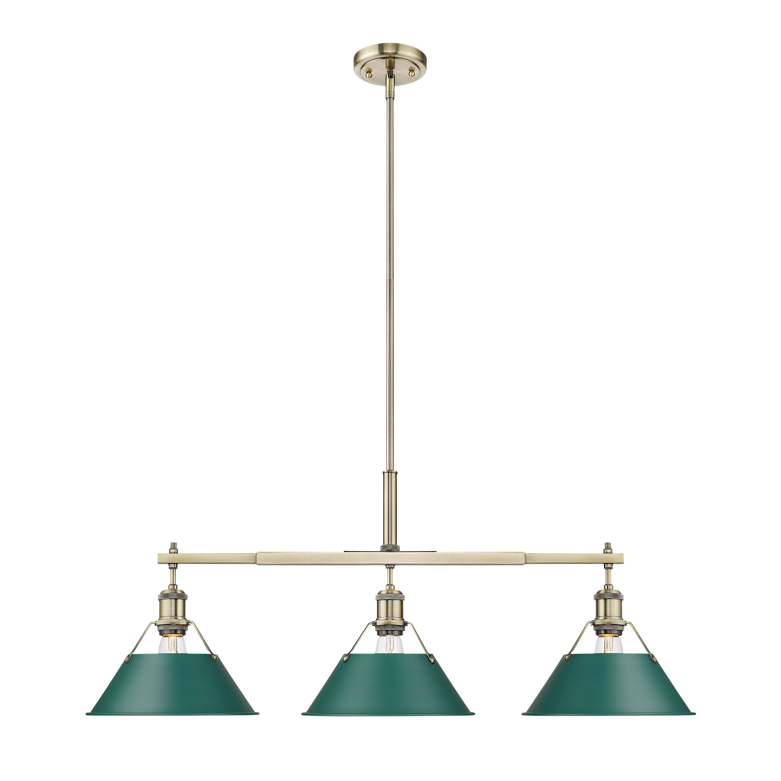 Orwell 3-Light Linear Pendant in Aged Brass with Pine Green - - Golden Lighting