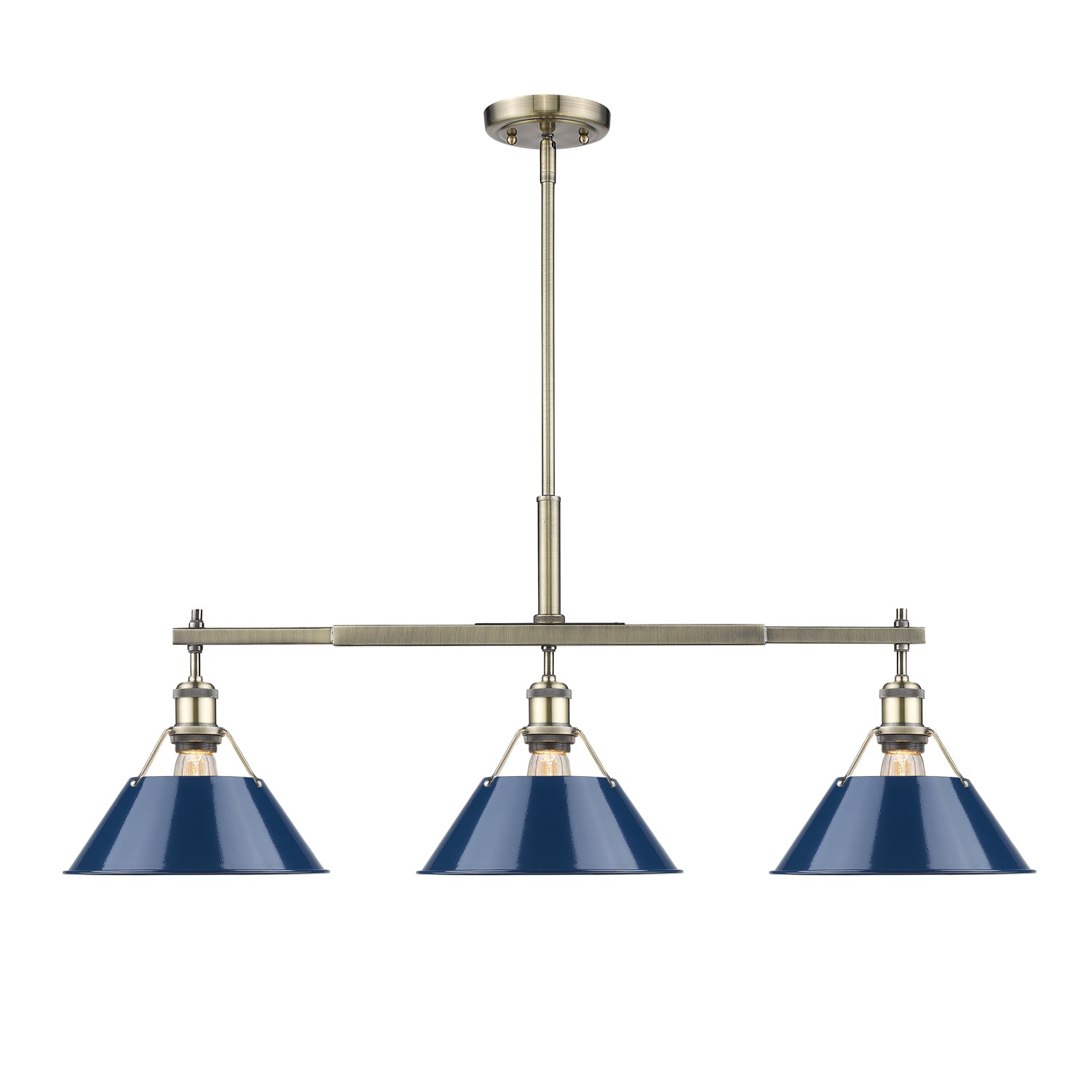 Orwell 3-Light Linear Pendant in Aged Brass with Matte Navy - - Golden Lighting