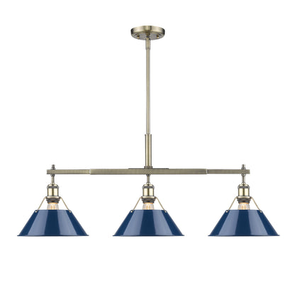 Orwell 3-Light Linear Pendant in Aged Brass with Matte Navy - - Golden Lighting