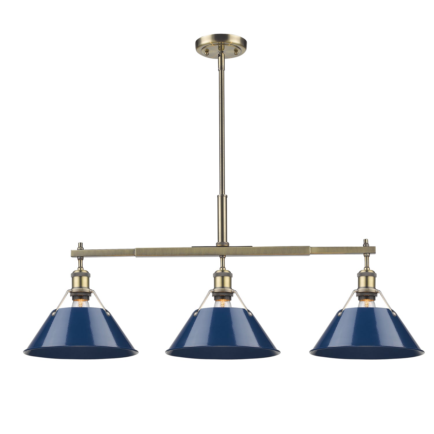 Orwell 3-Light Linear Pendant in Aged Brass with Matte Navy - Aged Brass / Matte Navy / Blue - Golden Lighting