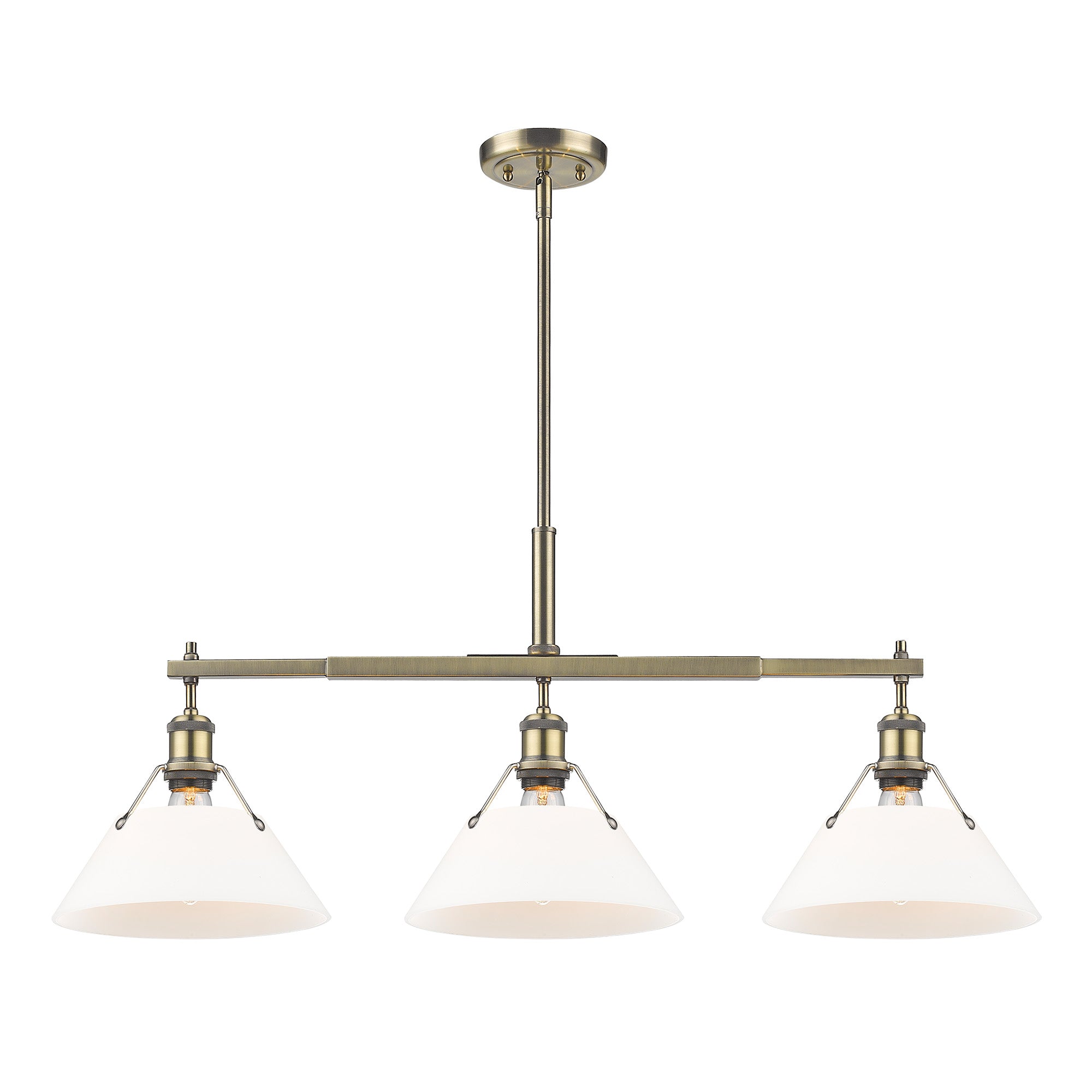 Orwell 3-Light Linear Pendant in Aged Brass with Opal Glass - - Golden Lighting