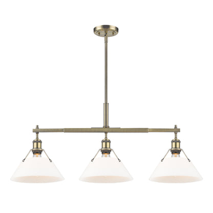 Orwell 3-Light Linear Pendant in Aged Brass with Opal Glass - - Golden Lighting