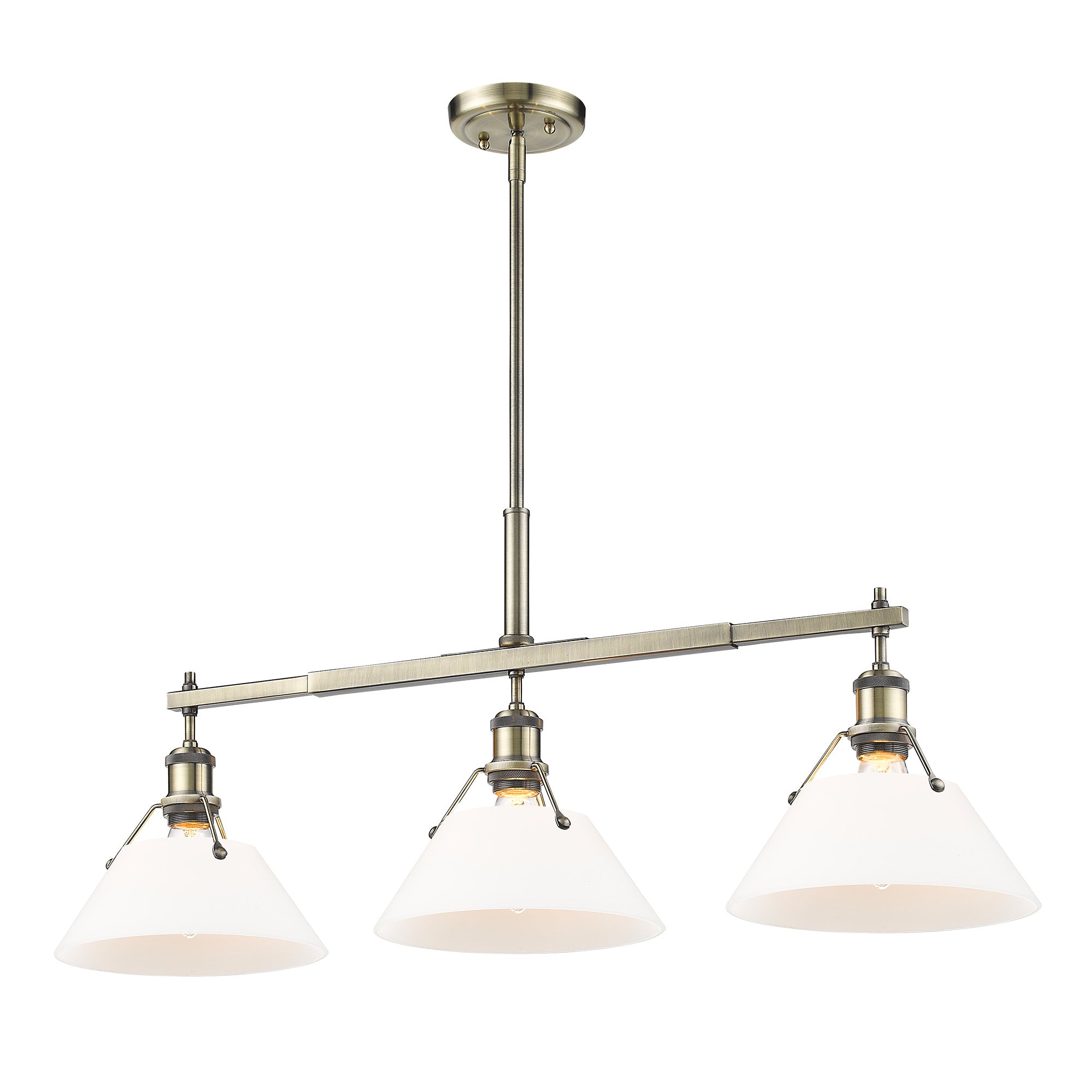 Orwell 3-Light Linear Pendant in Aged Brass with Opal Glass - Aged Brass / Opal Glass / White - Golden Lighting