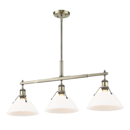 Orwell 3-Light Linear Pendant in Aged Brass with Opal Glass - Aged Brass / Opal Glass / White - Golden Lighting