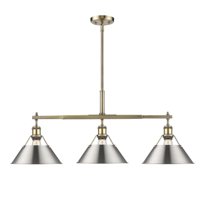 Yep by Golden Lighting Orwell 3-light Island Light in Aged Brass and Pewter shade - - Golden Lighting