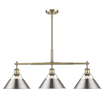 Orwell 3-Light Linear Pendant in Aged Brass with Pewter - - Golden Lighting