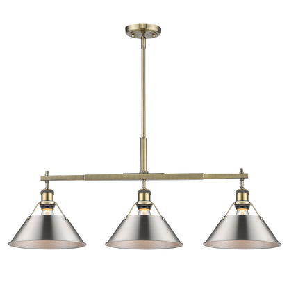 Orwell 3-Light Linear Pendant in Aged Brass with Pewter - Aged Brass / Pewter / Silver - Golden Lighting