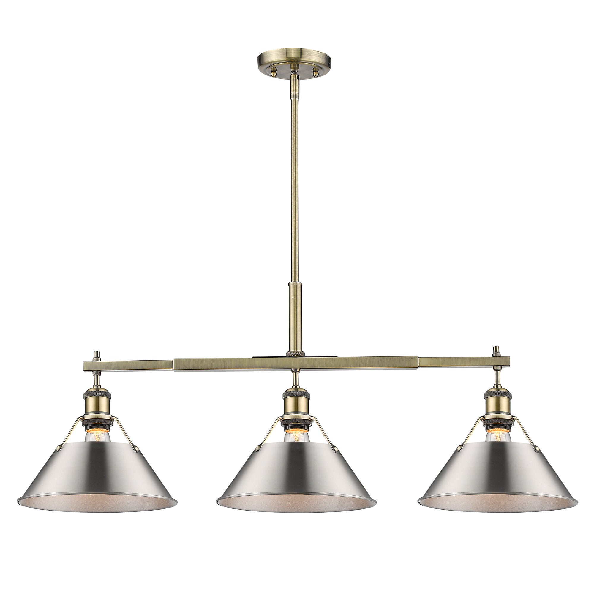 Orwell 3-Light Linear Pendant in Aged Brass with Pewter - Default Title - Golden Lighting