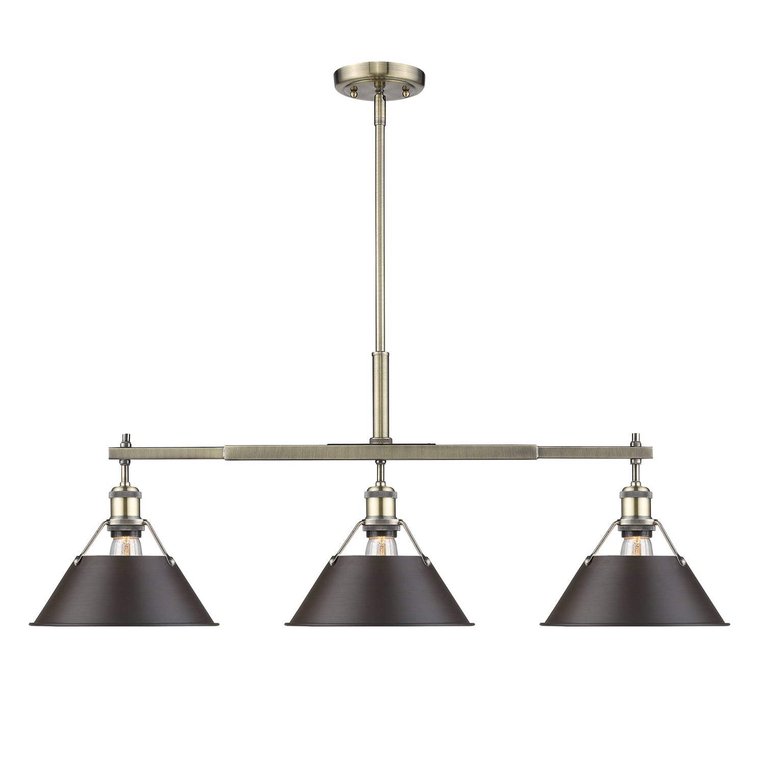 Orwell 3-Light Linear Pendant in Aged Brass with Rubbed Bronze - - Golden Lighting