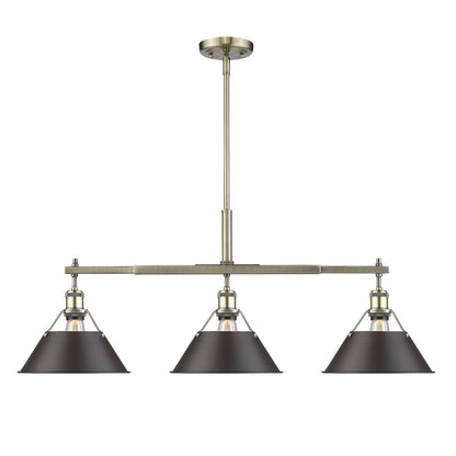 Orwell 3-Light Linear Pendant in Aged Brass with Rubbed Bronze - - Golden Lighting